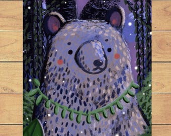 Nighttime Forest Bear Art Print