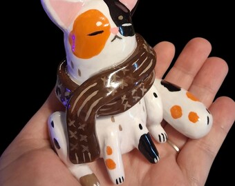 Cass Calico Cat with a scarf Clay Figure