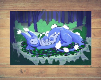 Mom and Baby Forest Dragon  Art Print