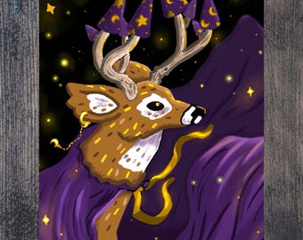 The Wizard Deer of Many Hats Art Print
