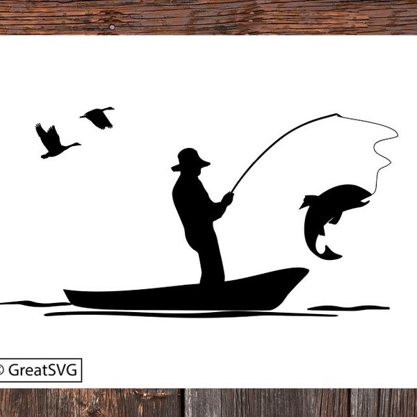 Fisherman SVG, Trout Fishing SVG, Fishing Boat SVG, Trout Fisherman for Cricut, Trout Fishing for Silhouette