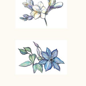 Conjunto de 3 cartões postais de flores em AQUARELA, FEITO À MÃO, Cartão de aniversário, Digital, Trabalho original, conjunto, cartão postal,