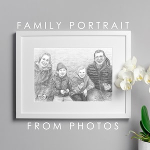 Regalo para mamá, retrato personalizado a partir de una foto dibujada a mano, retrato personalizado, regalo único, retrato realista a lápiz/carboncillo + tarjeta de felicitación gratis