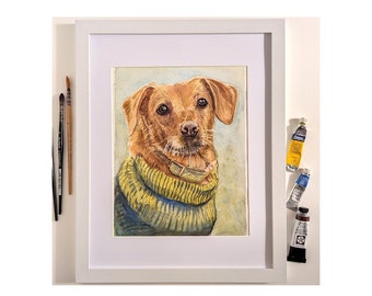 Portrait of a Dog, Cat, any animal. Watercolour Painting from Photo, commission and a GIFT! greeting card with your sentence inside