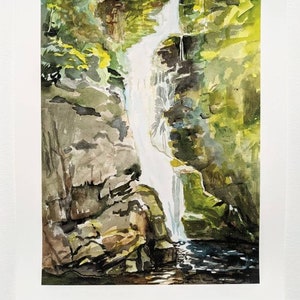 Afdruk van aquarel "Kamienczyk Waterfall" + gratis verjaardagskaart met wensen