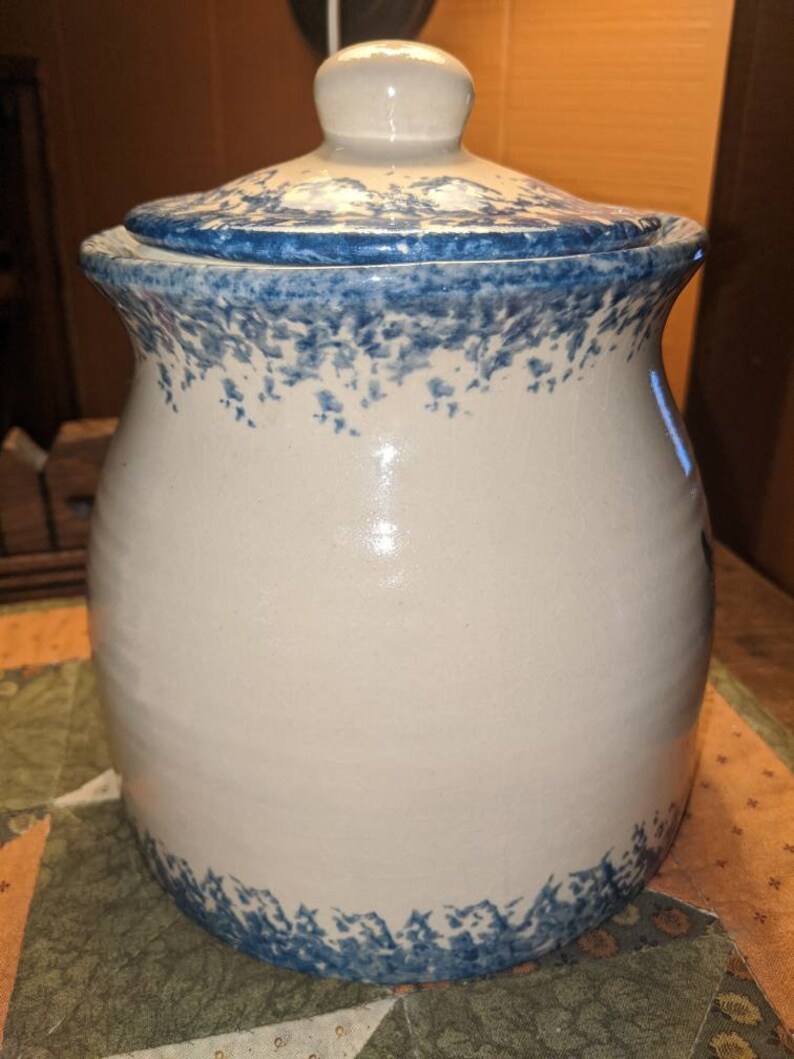 Large Blue Spongeware Buttermilk Acres Stoneware Pottery Etsy