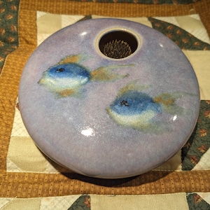 Vintage Georgetown Pottery Ikebana Fish Vase Flower Frog.
