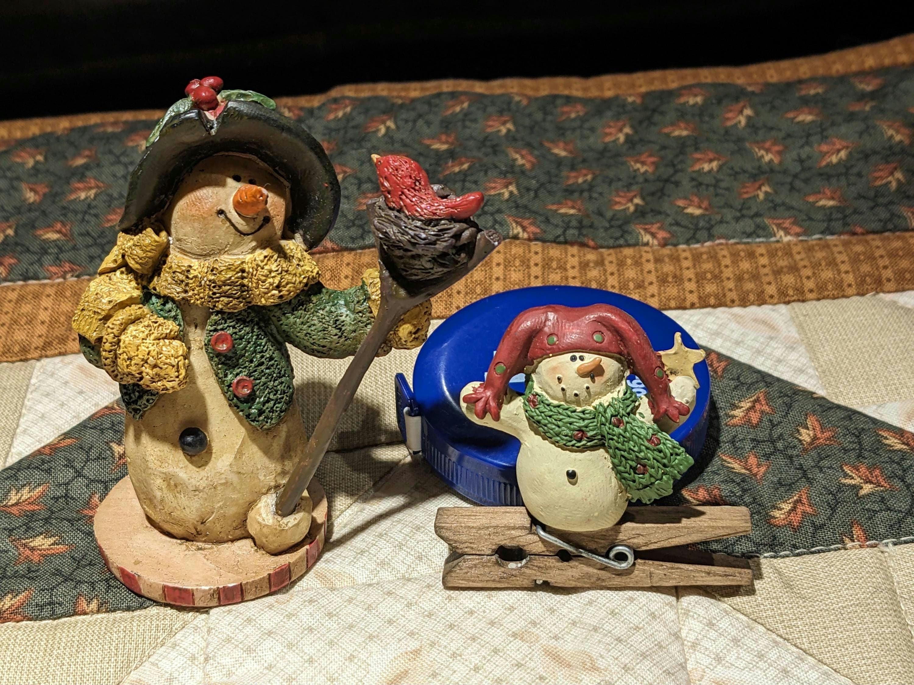 Set of 3 Suzi Skoglund Blossom Bucket Snowman Figurines and