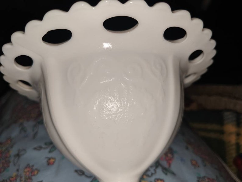 Milk Glass Floral Basket Design Lace Design Compote Candy Pedestal Dish