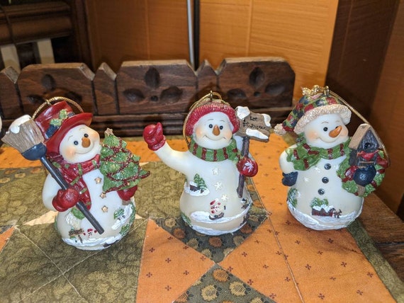 Home Interiors Vintage Set Of 3 Snowman Ornaments