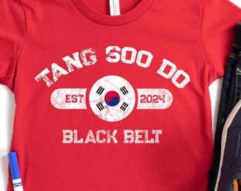 Kids Personalized Tang Soo Do Black Belt T-Shirt, Custom Date Martial Arts Tee for Children, Tang So Do Black Belt Gift