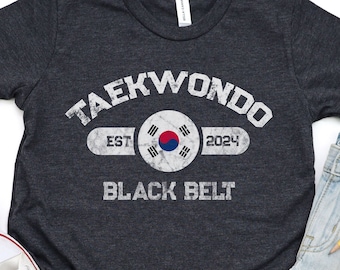 Kids Personalized Taekwondo Black Belt T-Shirt, Custom Date Martial Arts Tee for Children, Tang So Do Black Belt Gift