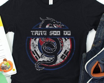 Kids Tang Soo Do Martial Arts T-Shirt, Dragon Yin Yang Graphic Tee, Youth Karate Training Shirt, Kids Tang Soo Do Gift