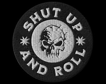 Authentic Vintage Style Jiu Jitsu Embroidered Patch: Shut Up And Roll - BJJ Patch - Jiu Jistu Gift, Skull Patch