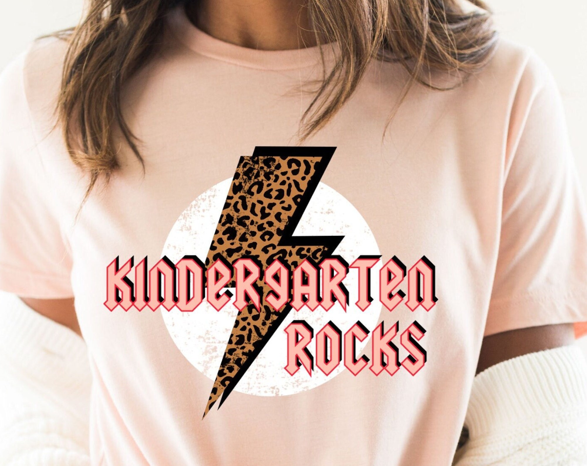 Discover Teacher | Kindergarten | Cheetah | Lightning Bolt | Retro Rock | T Shirt