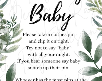 Don't Say Baby Shower Game Sign: Wildflower Eucalyptus Floral (Printable Digital Download