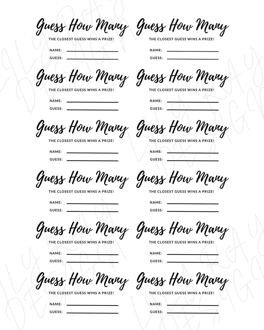 Guess How Many Game Slips | Baby Shower | Wedding | Birthday  display picture 3
