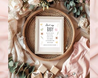 Baby in Bloom | Don’t Say Baby Clothes Pin Game | Sign Printable | Wildflower | Floral