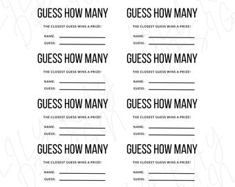 Guess How Many Game Slips | Baby Shower | Wedding | Birthday | Engagement | Party | Classroom