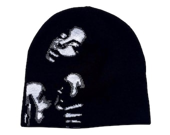Vintage Brand New Y2K Black & White Abstract Graphic Beanie Hat