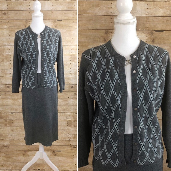 Vintage Dalton Skirt Set, Virgin Cashmere, Cardiga