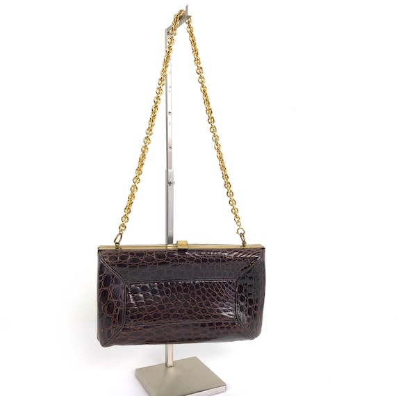 Vintage Alligator Handbag, By Alan Handbag, Metal