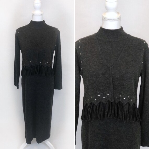 Vintage Maggie London Dress Set, Wool Maxi Dress,