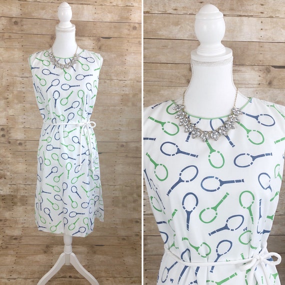 Vintage Vested Gentress Dress, Tennis Racket Print
