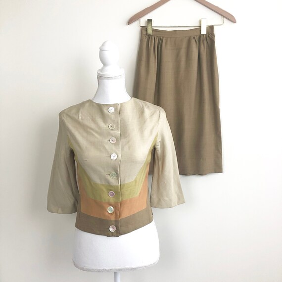 Vintage 1950's Skirt Set Colorblocked Neutral