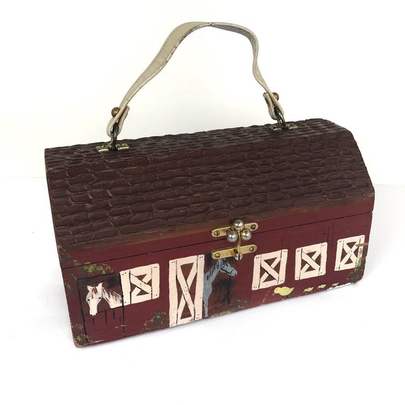 Vintage Box Purse, Hand Painted Box Purse, Farm Pu