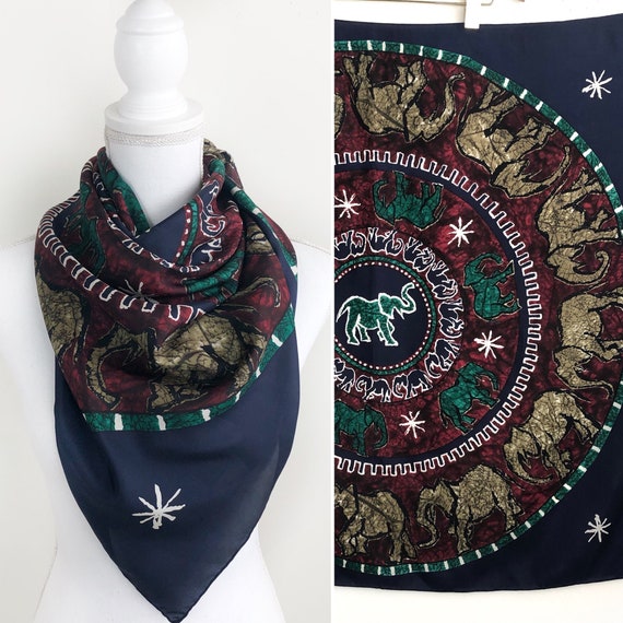 Vintage Harve Benard Silk Scarf, Elephant Scarf, V