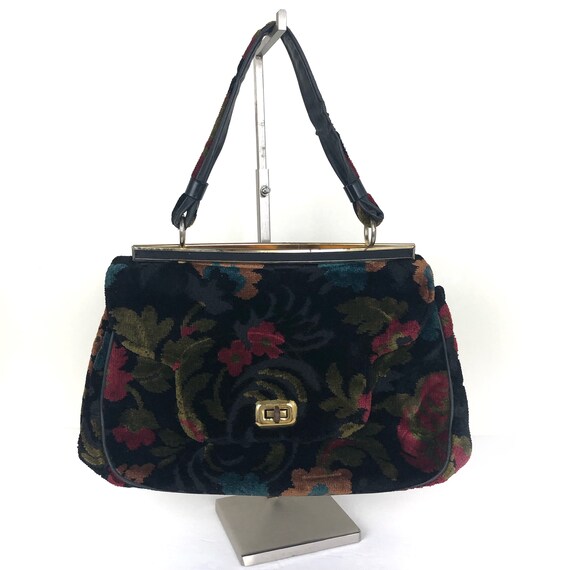 Vintage Garay Carpet Bag, Velvet Tapestry Handbag,
