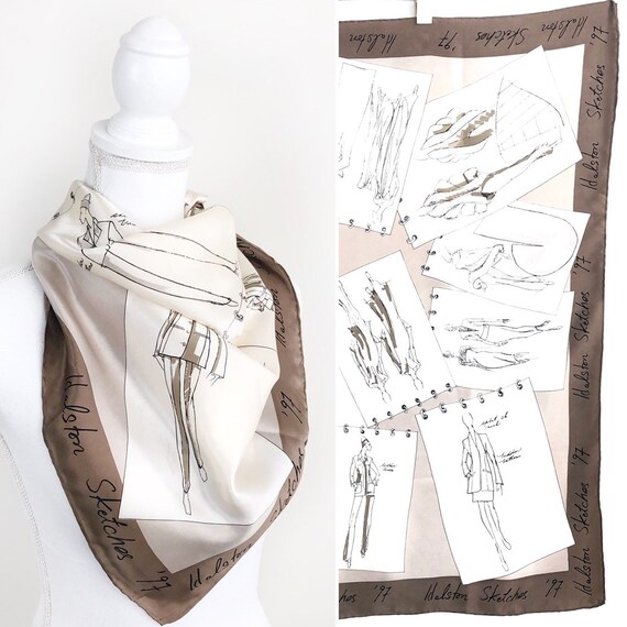 Vintage Halston Silk Scarf, Halston Sketches '97,