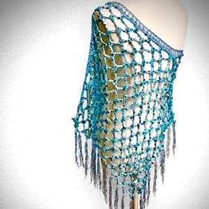 Shimmer Poncho Pattern, (pdf), lace tutorial, sequin yarn, mermaid top design for beginners