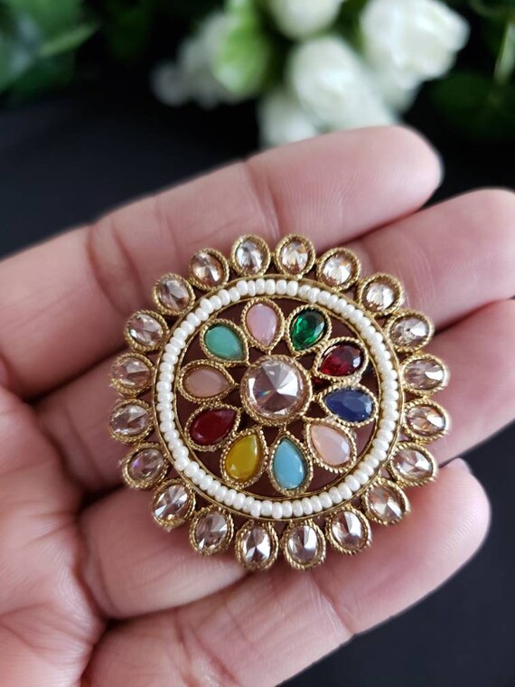 CLASSIC PINK FINGER RING GOLD PLATED ADJUSTABLE HANDCRAFTED KUNDAN FINGER  RING – E2O Fashion