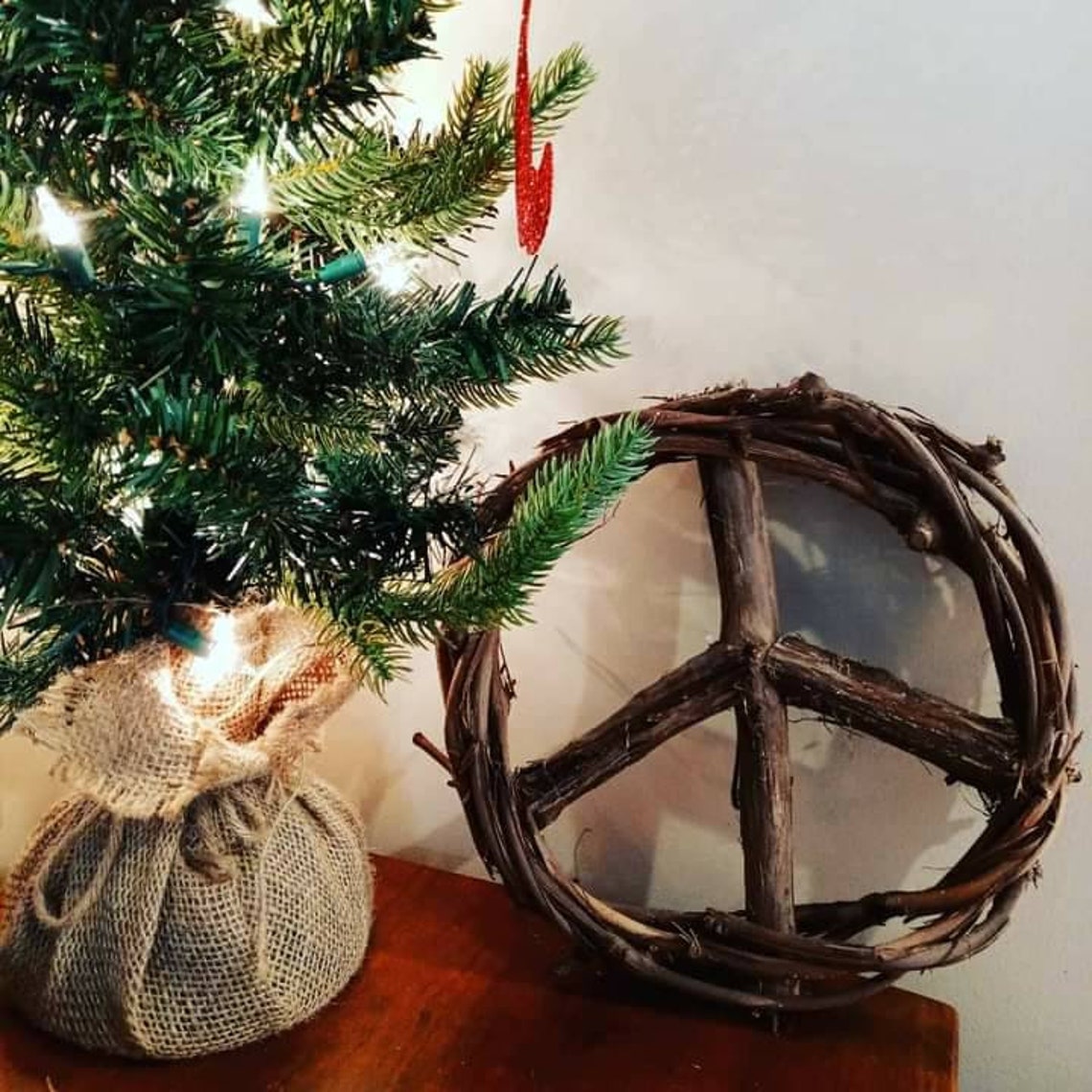 Peace Sign Tree Topper, Peace Sign Grapevine Tree Topper, Christmas
