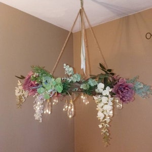 Custom Unique Chandelier, Rustic Grapevine Chandelier, Floral Wedding Chandelier, Battery Operated Chandelier, Garden Party Chandelier image 3