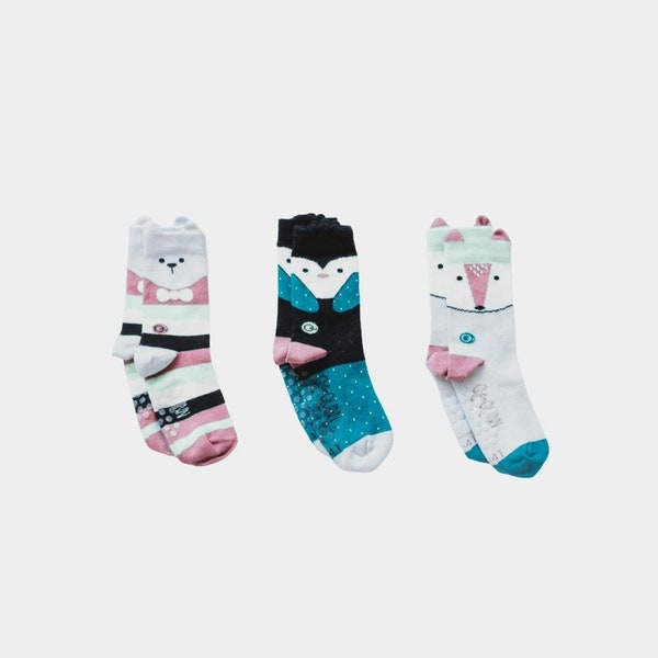 Arctic Animals V2.0, Organic Toddler Socks, Organic Cotton, Seamless Socks, Grip Socks, with Grips, Kids Socks, Birthday Gift