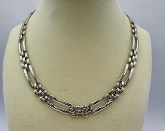 1980s Signed  Monet Silver Tone Modernist Double Strand Collar Necklace – 17 Inch