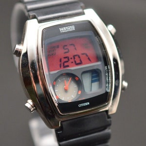 Citizen Independent 1481010 Vintage Digi Ana Red Tone LCD Dial