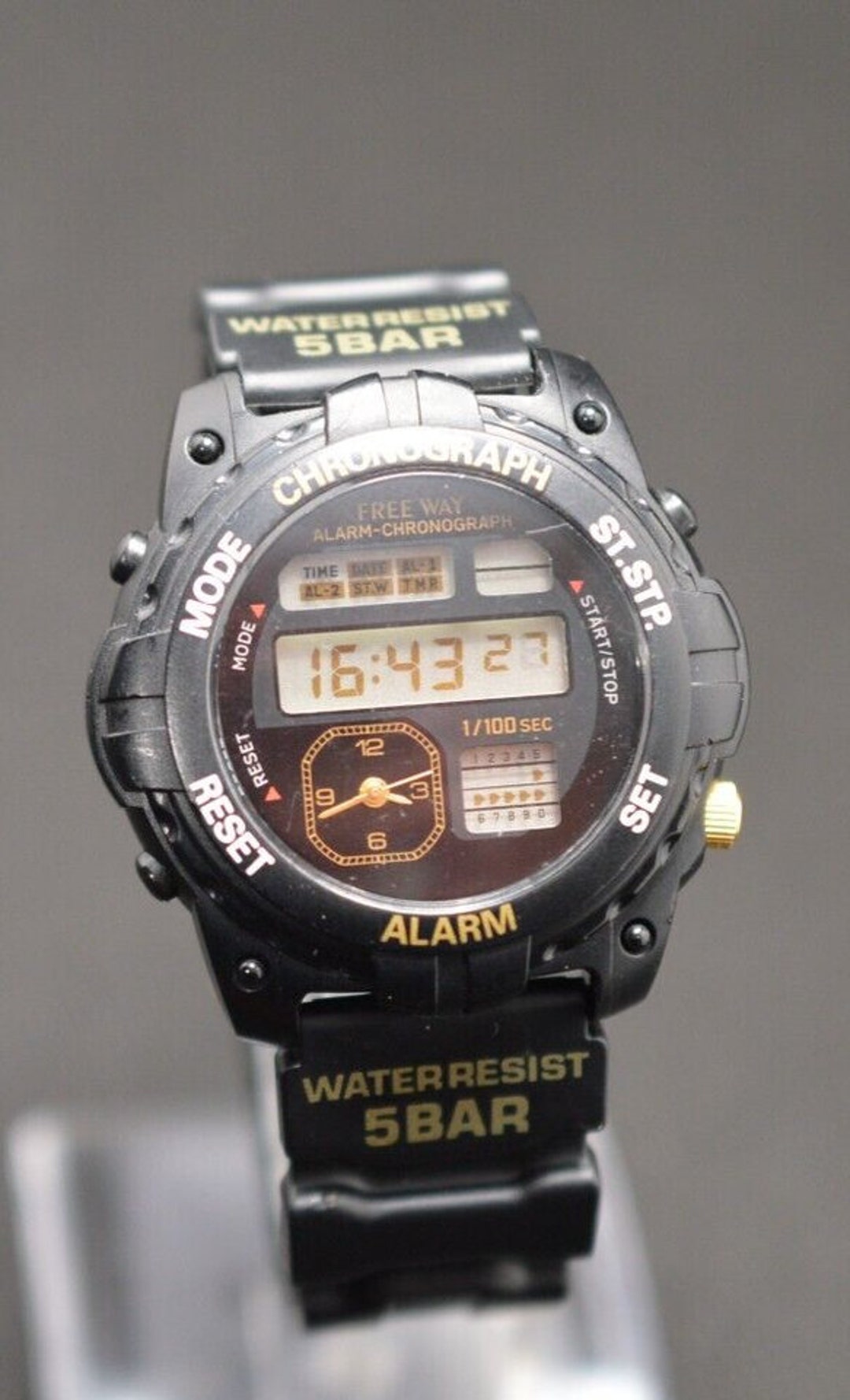 Citizen Free Way Digi Ana Rare Gold Tone Accent 80s Vintage