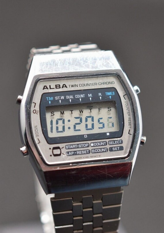 Vintage 80s Seiko Alba Twin Counter Chrono Digital Watch from 