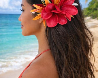 Rote Plumeria Tahitian Hula Haarspange Haarteil - Real Touch Plumeria