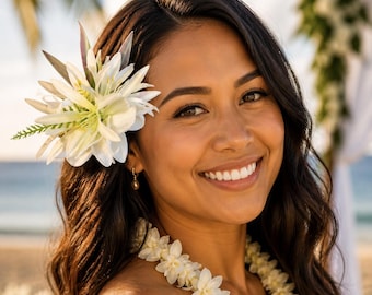 Weiße Plumeria Hula Hochzeit Haarspange Haarteil - Real Touch Plumeria