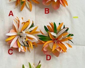 Single Real-touch Apricot-Orange Plumeria & Orchid Hairclip Hula Wedding Hairpiece
