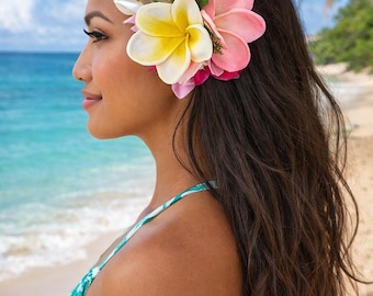 Echte Note Plumeria Orchidee Haarspange, Hawaiianische Hochzeit Blumenakzent