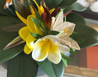 Spinka do włosów Real-touch Yellow Plumeria White Orchidea, hawajski akcent kwiatowy na wesele