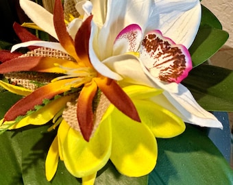 Echte Gelb Plumeria, weiße Orchidee Haarspange - Hula Hochzeit Tahitian Hawaiianische Haarteil