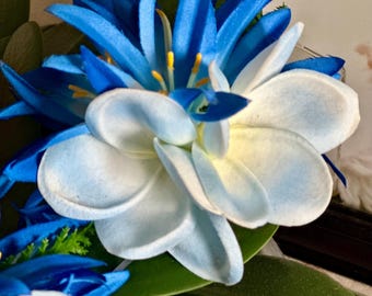 Blaue Plumeria Hula Hochzeit Haarspange Haarteil - Real Touch Plumeria