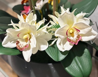 Real-touch All White Plumeria, weiße Orchidee Haarspange - Hochzeit Hula Tahitian Hawaiianische Haarteil